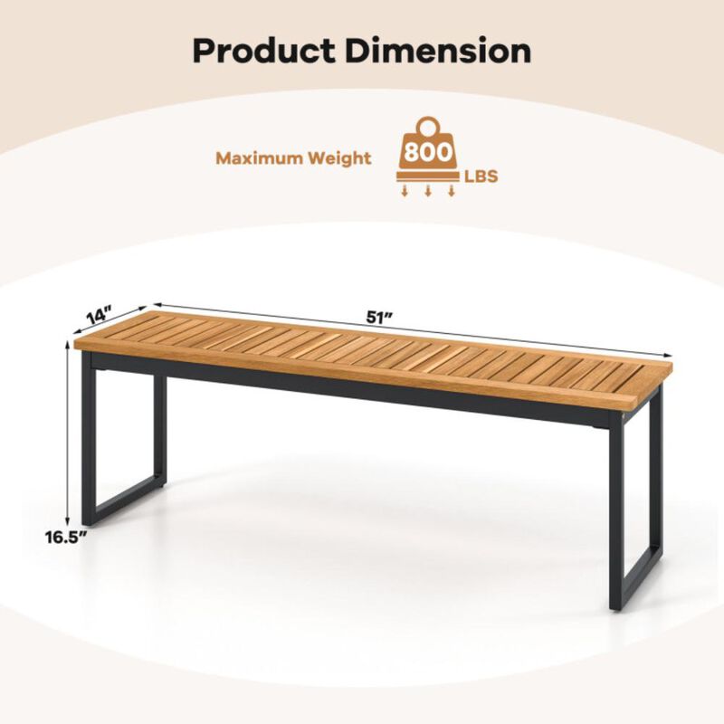 Hivvago Patio Dining Bench Backless with Slatted Seat and Metal Legs