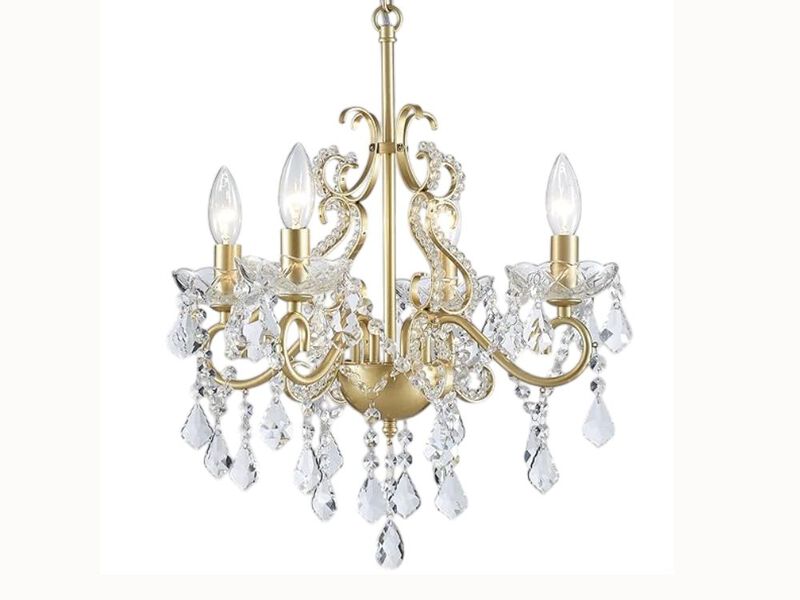 Mini Gold Crystal Chandelier – 4-Light K9 Pendant for Dining Room, Entryway & Kitchen Island (E12 Base, 21" H × 17.7" W)