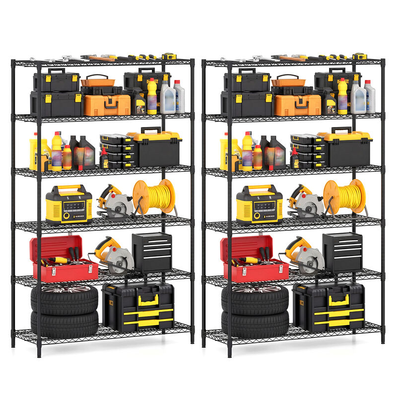 6 Tier Metal Storage Shelf Set of 2 with Adjustable V Shaped Wire Racks-Black image number 3