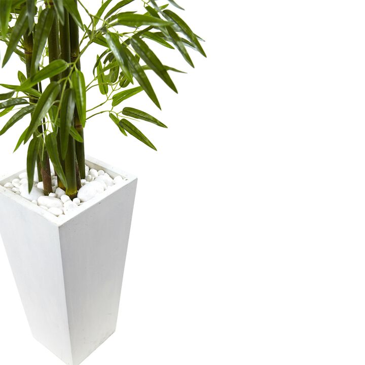 HomPlanti 5 Feet Bamboo Tree with White Planter UV Resistant (Indoor/Outdoor)