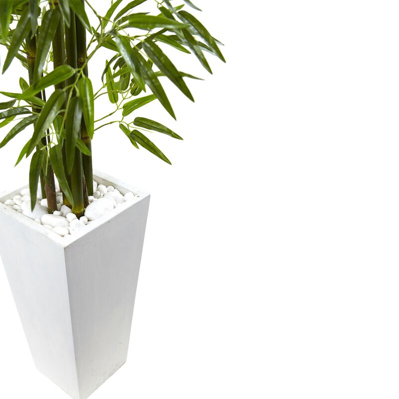 Hivvago 5 Feet Bamboo Tree with White Planter UV Resistant (Indoor/Outdoor)