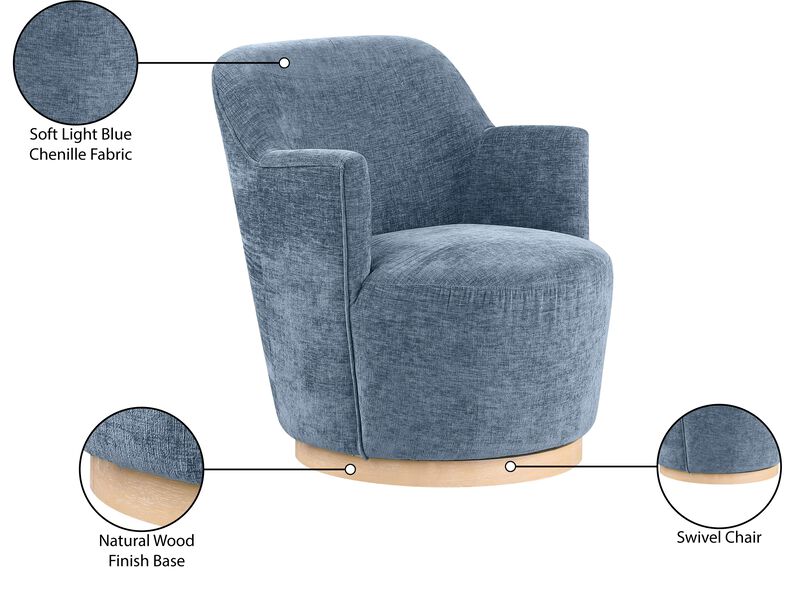 Meridian Furniture Clarita Light Blue Chenille Fabric Swivel Accent Chair image number 8