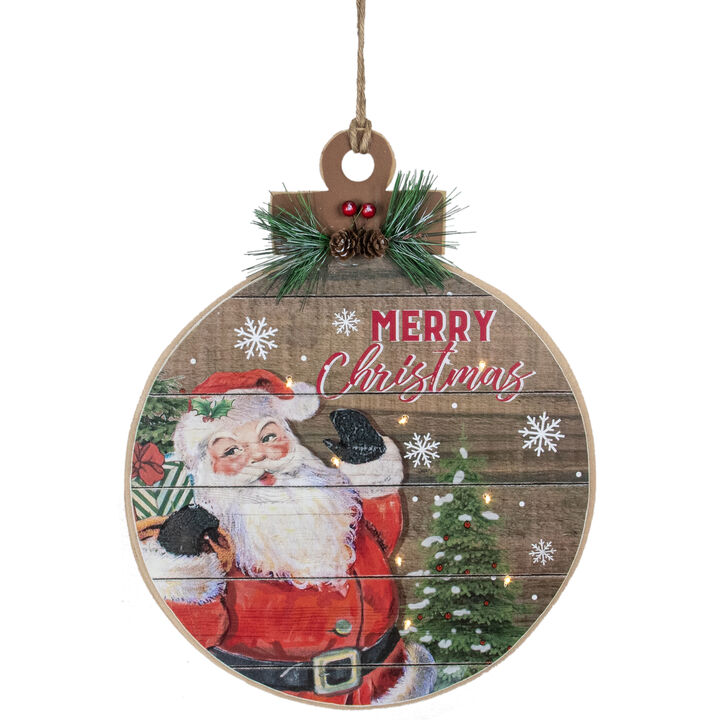 15" B/O Lighted Ball Ornament with Santa Claus Wooden Christmas Wall Sign