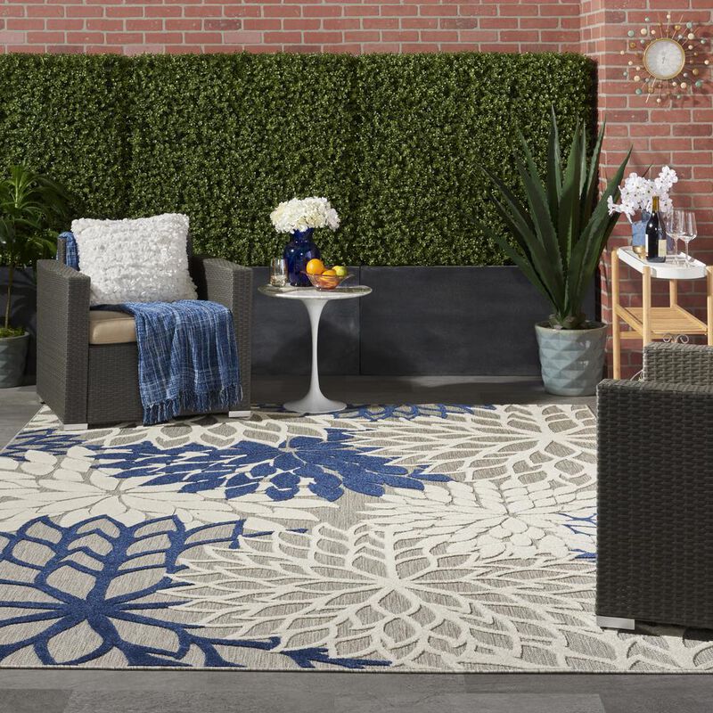 Nourison ALH05 Aloha Ivory/Navy Area Rug- 7'10 x 10'6