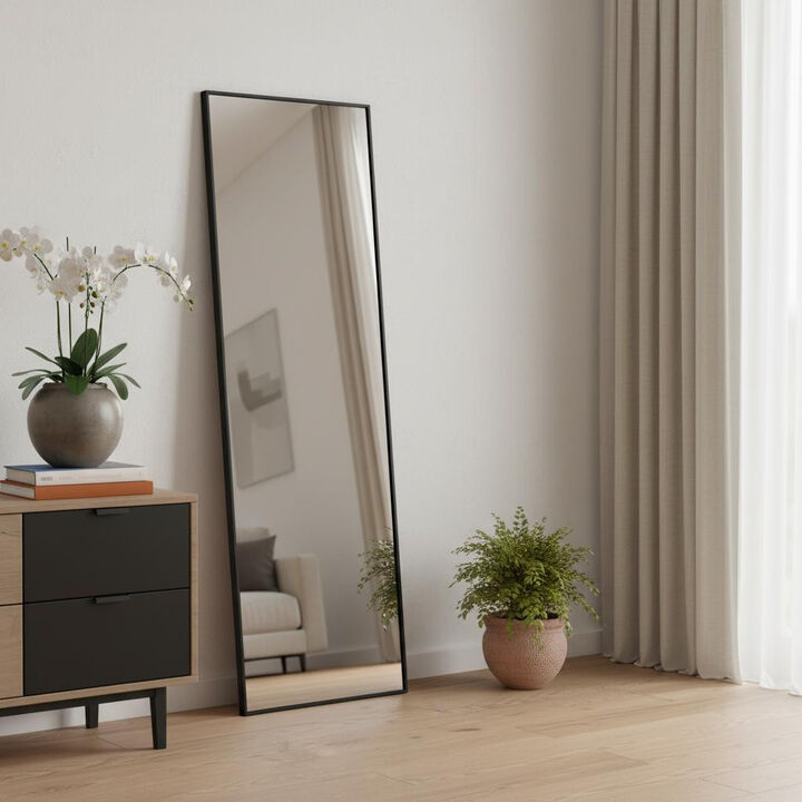 HomeRoots 71" Black Metal Leaning Framed Full Length Mirror