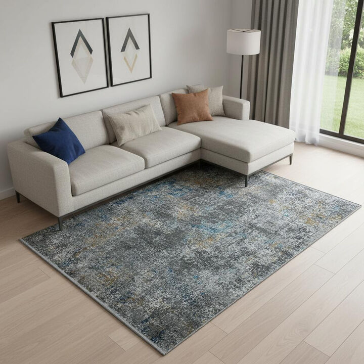 HomeRoots Abstract Distressed Area Rug With Fringe