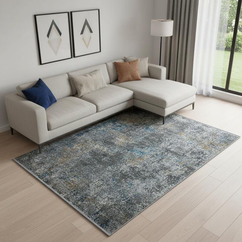 HomeRoots Abstract Distressed Area Rug With Fringe image number 1