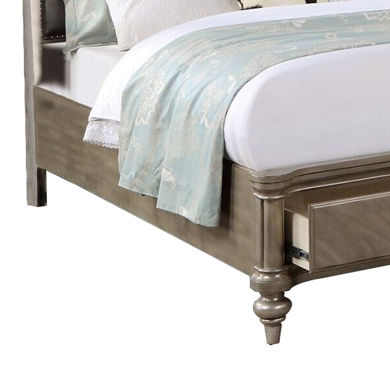 Ella Modern California King Storage Bed, Faux Leather Upholstery, Gold - Benzara