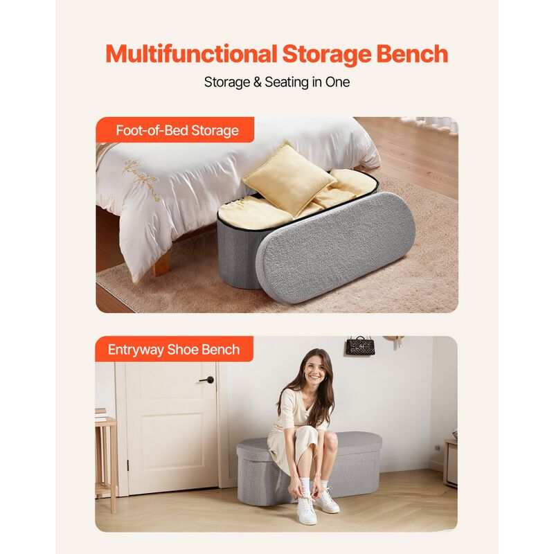 Teddy Fleece Storage Ottoman Bench with Folding Design for Bedroom Entryway image number 6