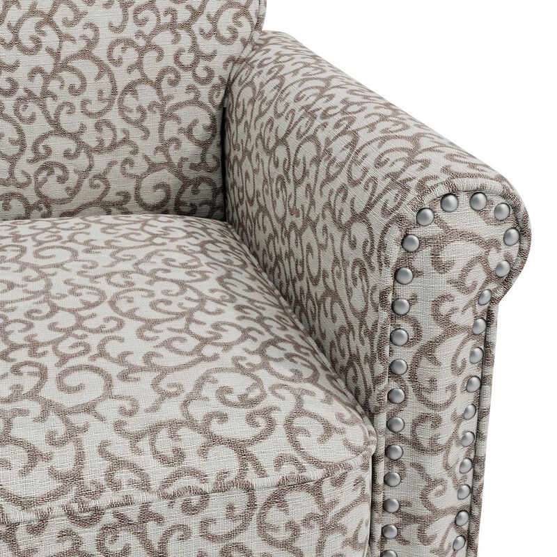 HL Home Furnishings Jean Rolled Armchairs with Nailheads in Tan Curly Vine
