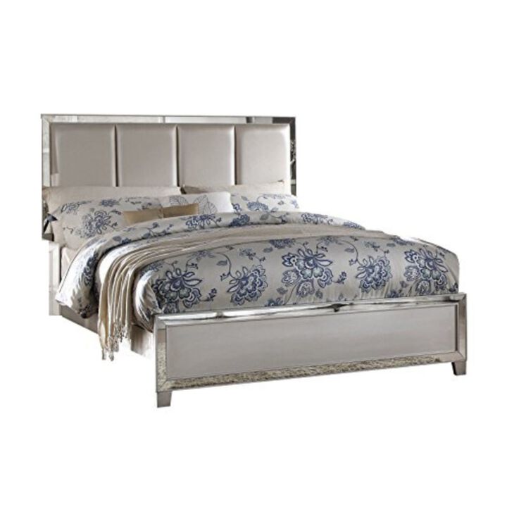 Contemporary Style Elegant Queen Size Bed With Padded Headboard, Gold-Benzara