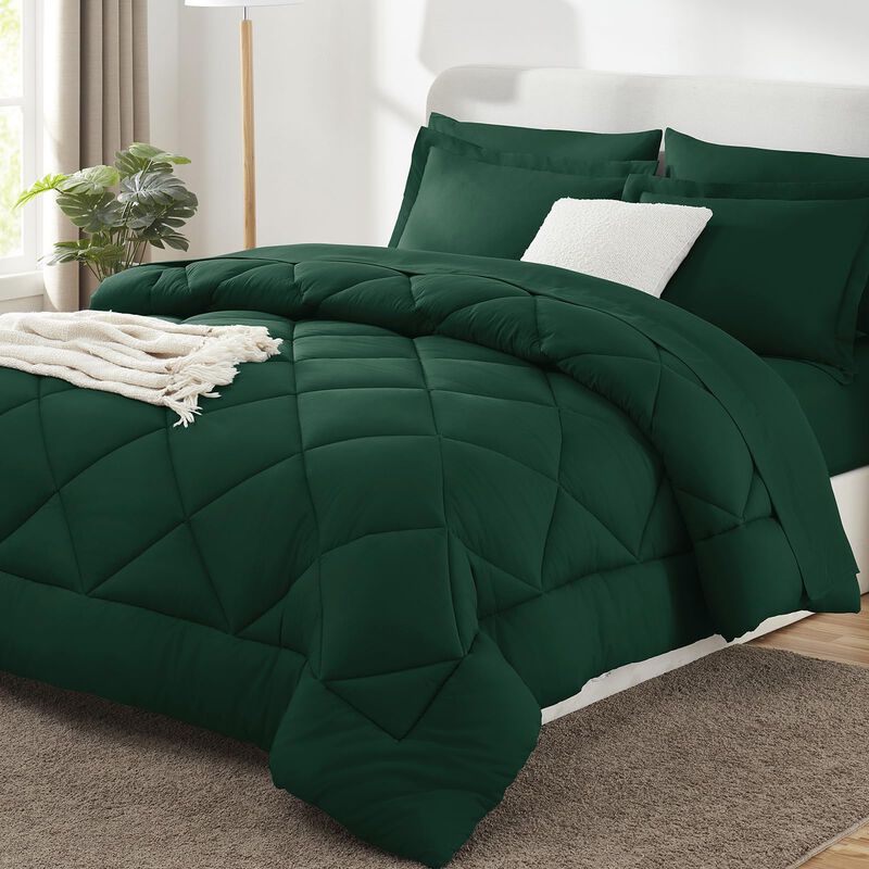 CozyLux Full Comforter Set with Sheets 7 Pieces Bed in a Bag Emerald Green All Season Bedding Sets with Comforter, Pillow Shams,