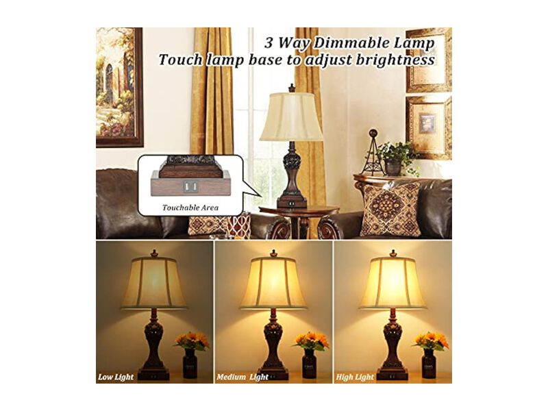 Dimmable Touch Control LED Traditional Home Decor Lamps Set Of 2 For Living Room image number 2