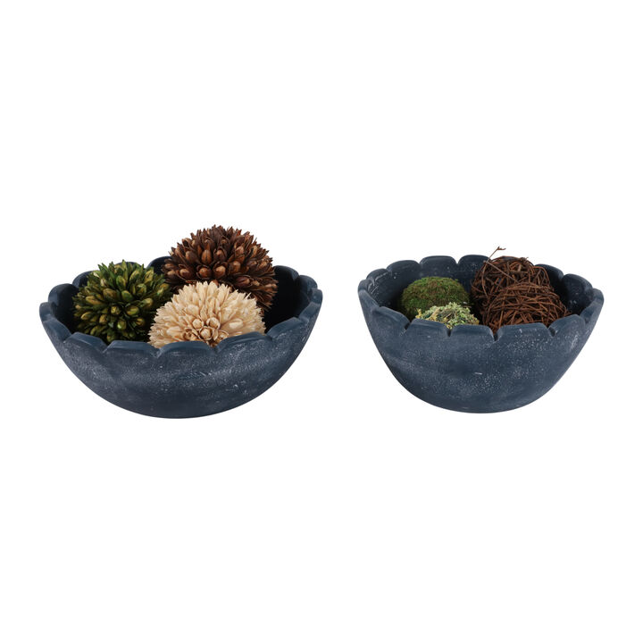 S/2 10/12" Scallop Edge Terracotta Bowls, Blue