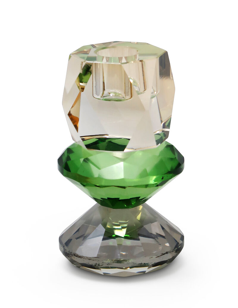 HomeRoots 5" Amber Green And Smoky Black Faceted Crystal Tabletop Taper Candlestick image number 2