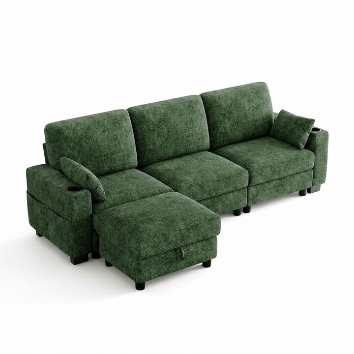Vipbear 100 Inch Modular Sectional Sofa, Soft Chenille L Shaped Couch with Moveable Storage Ottoman