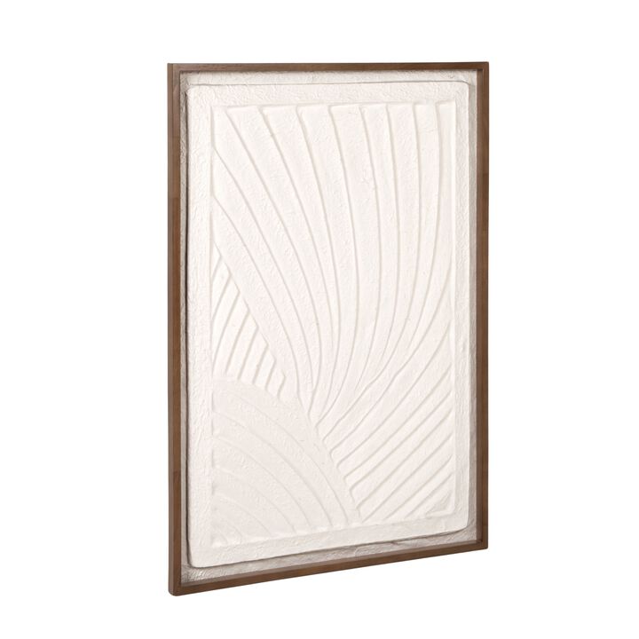 Rowena Interiors Oak Wood Framed Textured Wall Art Panel with Organic Relief Design, Cream