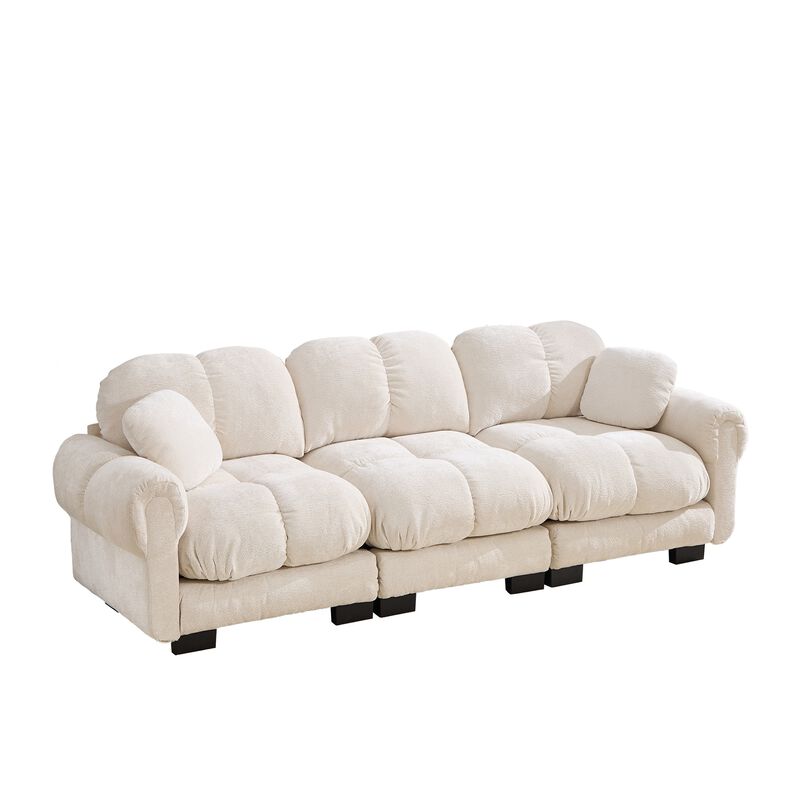 Chenille Cloud 3-Seater Sofa,Exquisite pillows and quilted back cushions,Soft padded armrests-Green image number 0
