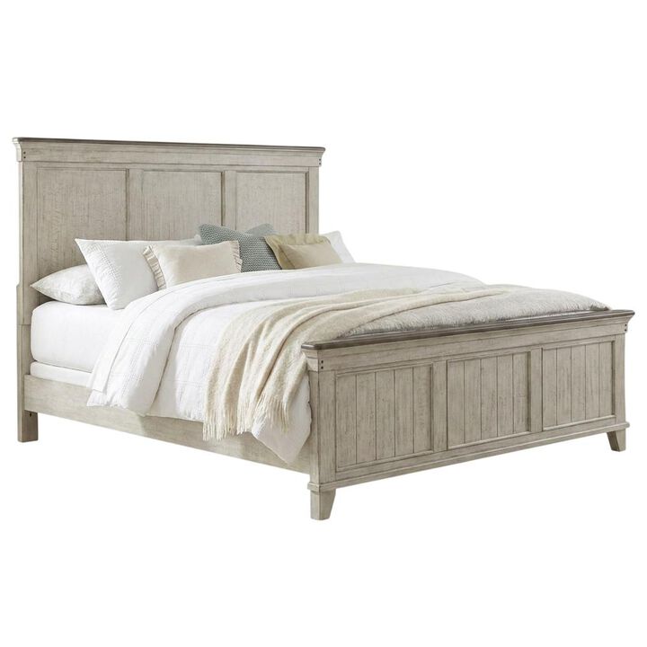 Liberty Furniture Ivy Hollow Queen Panel Bed in Weathered Linen Finish w/ Dusty Taupe Tops