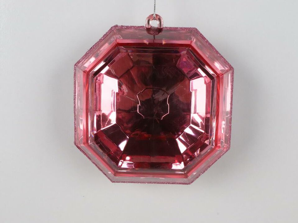 Vickerman 6" Baby Pink Square Jewel Glitter Ornament. Includes 2 Pieces per Bag. String Hanger.