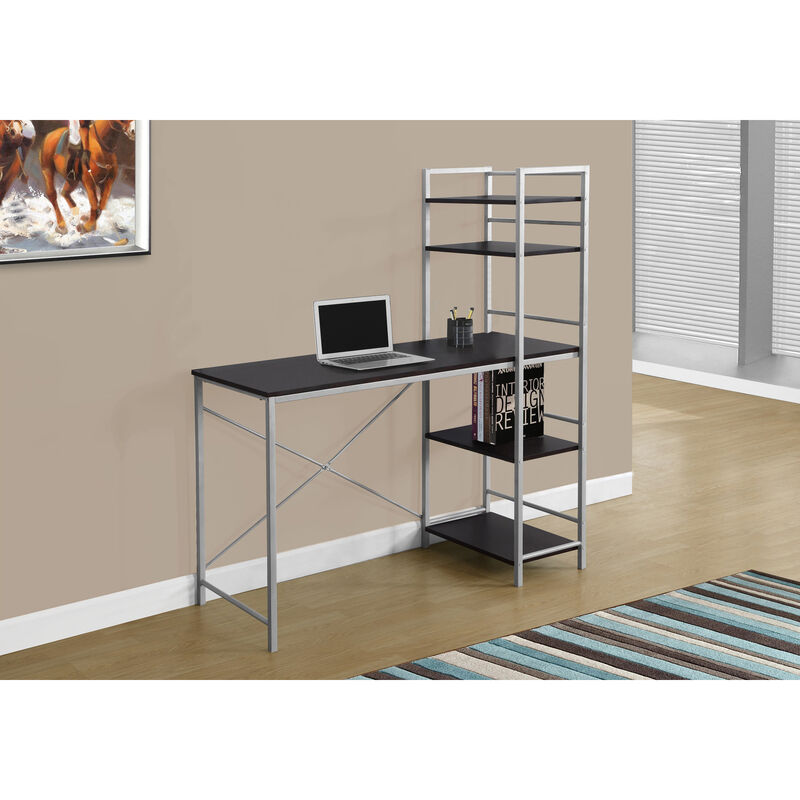 Monarch Specialties I 7166 Computer Desk, Home Office, Laptop, Storage Shelves, 48"L, Work, Metal, Laminate, Brown, Grey, Contemporary, Modern
