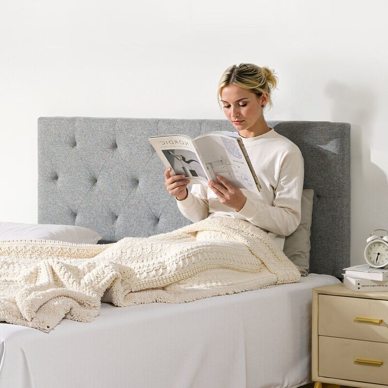 Full Size Headboard, Adjustable Height Diamond Tufted Upholstered Bed Headboard image number 1