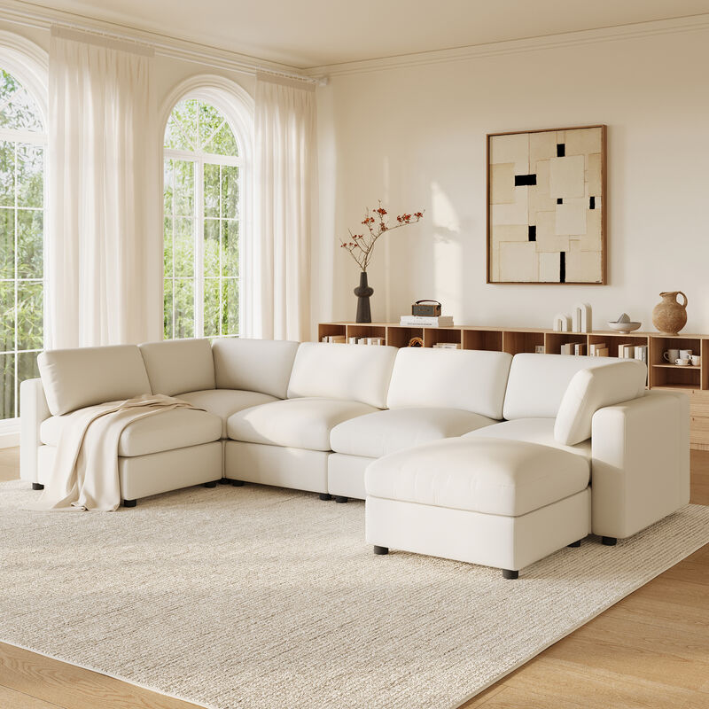 Merax Chenille 6-Piece Modular Sectional Sofa with Movable Ottoman image number 1
