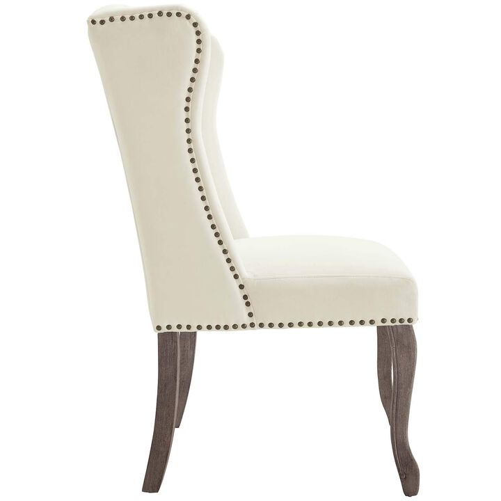 Modway Apprise French Vintage Tufted Performance Velvet Accent Dining Chair, Ivory