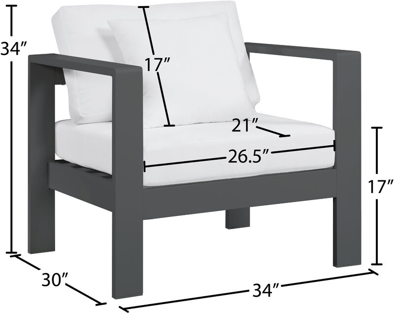 Meridian Furniture Nizuc White Water Resistant Fabric Outdoor Patio Aluminum Arm Chair