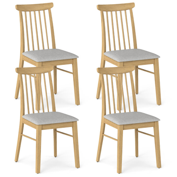 Set of 4 Fabric Kitchen Dining Chairs with Armless Rubber Wood Frame