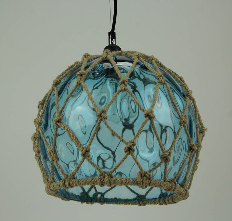 Blue Rope Wrapped Glass Pendant Light Coastal Ceiling Lamp