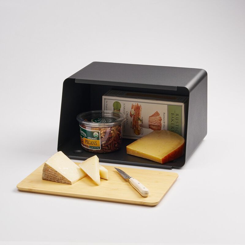Bread Box with Cutting Board Lid - Steel + Bamboo image number 1