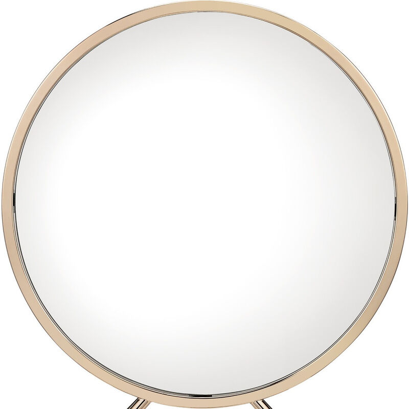 HomeRoots Set of Two Gold Metal And Faux Leather Round Freestanding Makeup Mirror And Stool image number 3