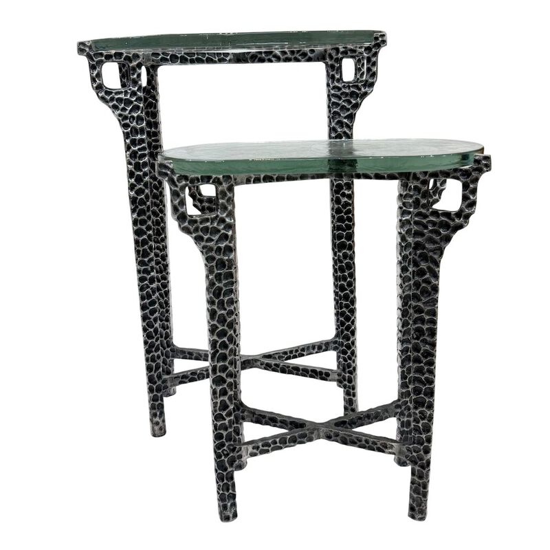 Carolina Chair & Table Ignis 26 Hammered Frame with Recycled Glass Nesting Table Set - Hammered Nickel