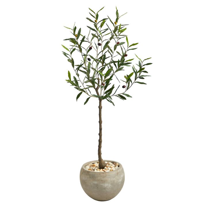 Nearly Natural 50-in Olive Artificial Tree in Sand Colored Planter