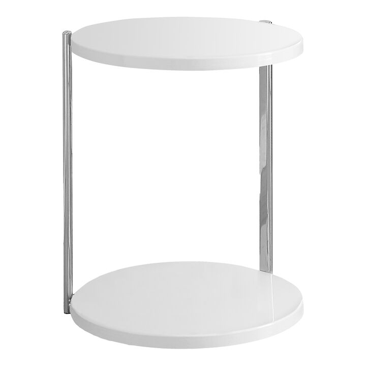 Monarch Specialties I 3056 Accent Table, Round, Side, End, Nightstand, Lamp, Living Room, Bedroom, Metal, Laminate, Glossy White, Chrome, Contemporary, Modern