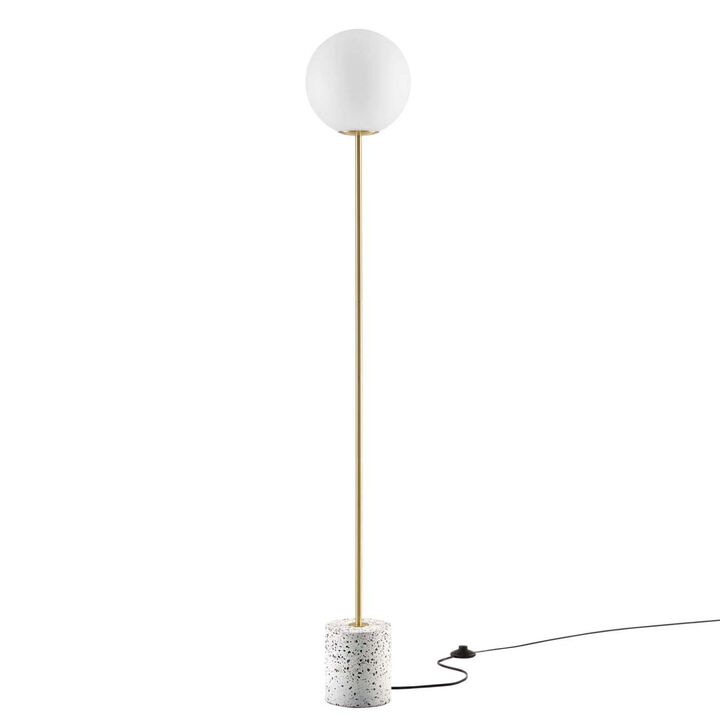 Modway Logic 1-Light Modern Glass/Terrazzo Floor Lamp in White/Brass