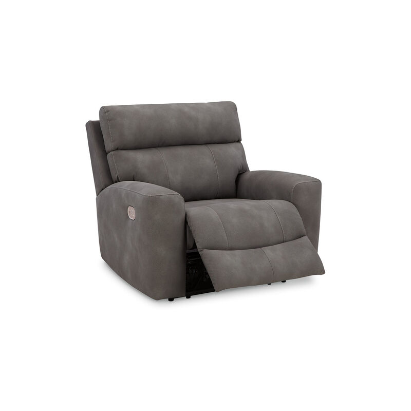 Corbin Power Recliner Chair, Adjustable, USB Port, Gray Faux Leather - Benzara