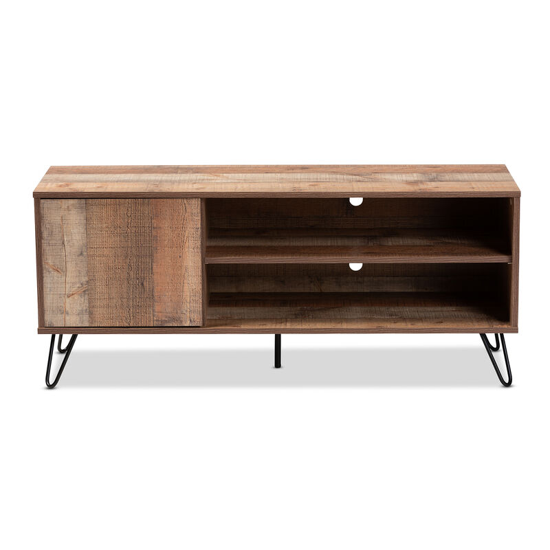 Baxton Studio Iver Modern and Contemporary Rustic Oak Finished 1 Door Wood TV Stand