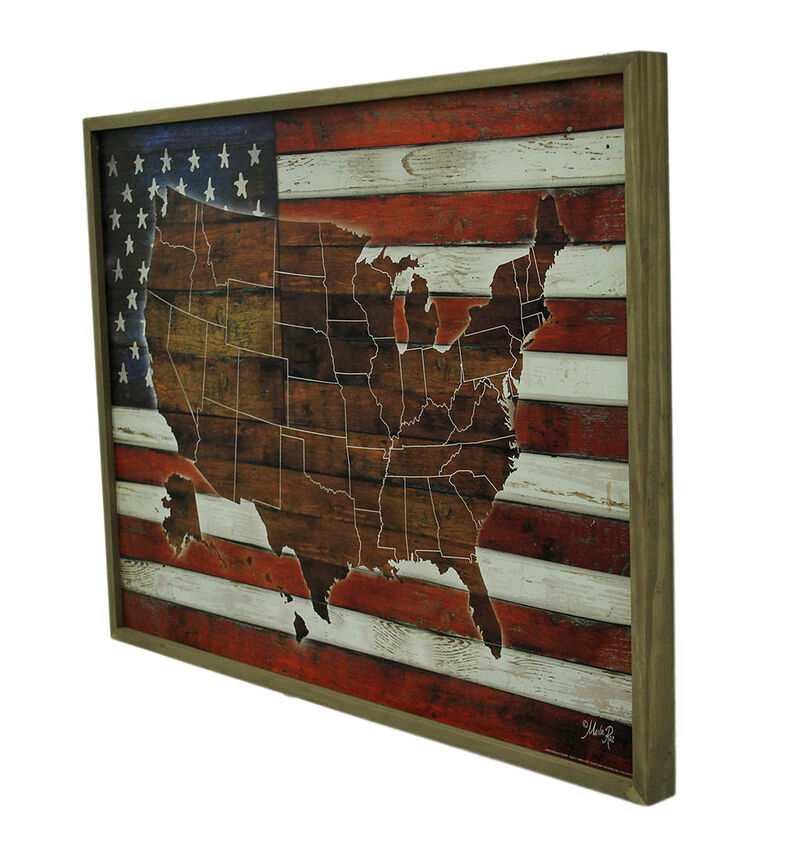 American Blend Superimposed US Map and Flag Wooden Wall Hanging image number 1