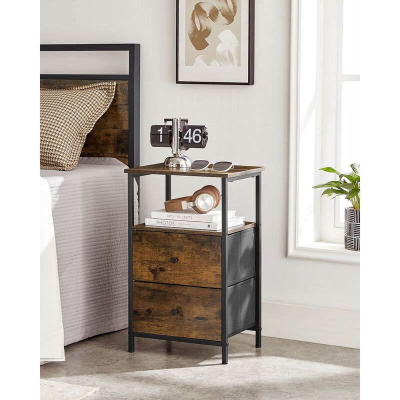 Tall Nightstand with 2 Fabric Drawers and Shelf &ndash; Space-Saving Storage Table for Living Room or Apartment