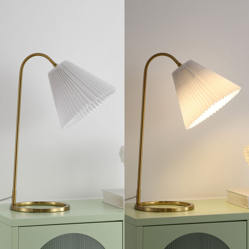 Callie Modern Glam Metal Arc Adjustable Head LED Table Lamp with Pleated Shade