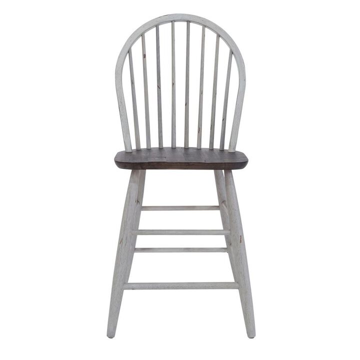Liberty Furniture Farmhouse Windsor Back Counter Chair in Two Tone White w/ Wood Tone Top