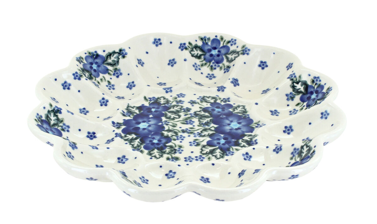 Blue Rose Polish Pottery Apple Blossom Egg Plate