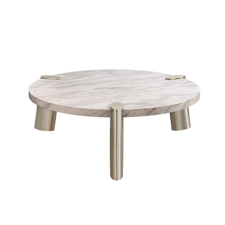 48 Gold And White Genuine Marble Round Coffee Table