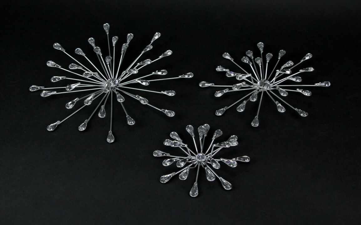 Set of 3 Metal Modern Art 3D Starburst Silver Wall Accents Home Decor Sculptures