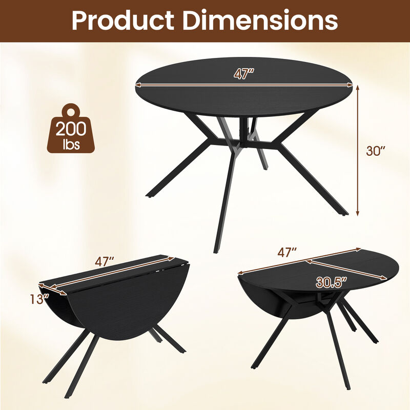 Extendable Round Kitchen Dining Table with Folding Drop Leaves image number 2