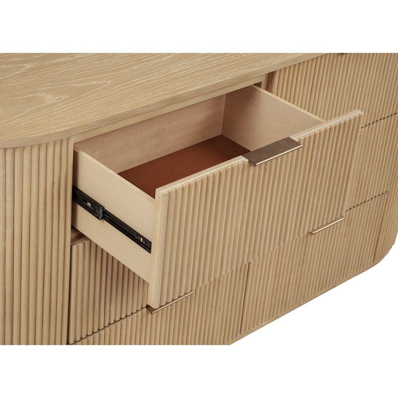 Best Master Furniture 70" Wide Modern Fluted 6-Drawer Dresser Mid Century, Light Oak image number 1