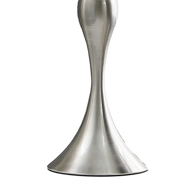Omi 25 Inch Table Lamp, Drum White Shade, Sleek Modern Brushed Silver Body - Benzara