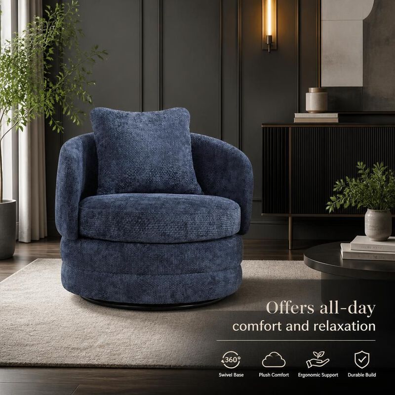 GOODSILO 30 Inch Wide 360 Degree Swivel Barrel Accent Chair Chenille Upholstered Comfy Single Armchair for Living Room Bedroom and Lounge image number 4